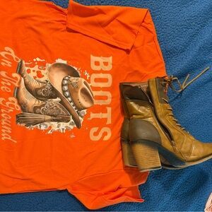 Port & Company Orange T-Shirt bundle with brown boots